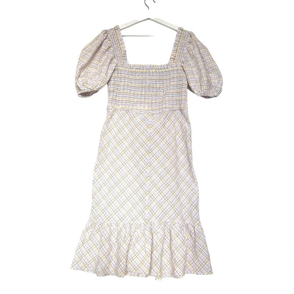 NWT GANNI Seersucker Plaid Print Midi Length Dress smoked top size 42 US… - Picture 3 of 10